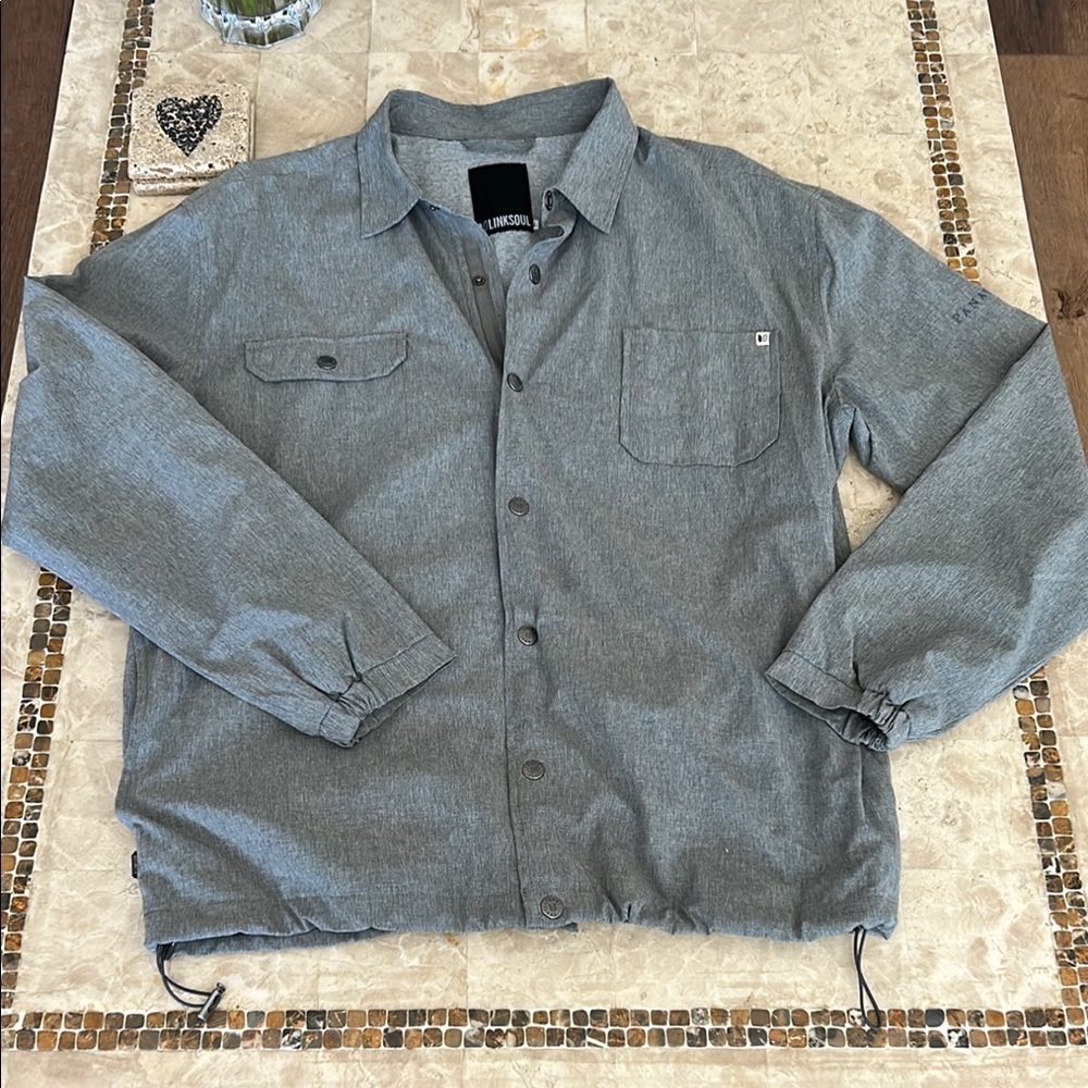 Mens LinkSoul Lined Snap Front Over Shirt Lightweight Golf Jacket Gray‎ Size L